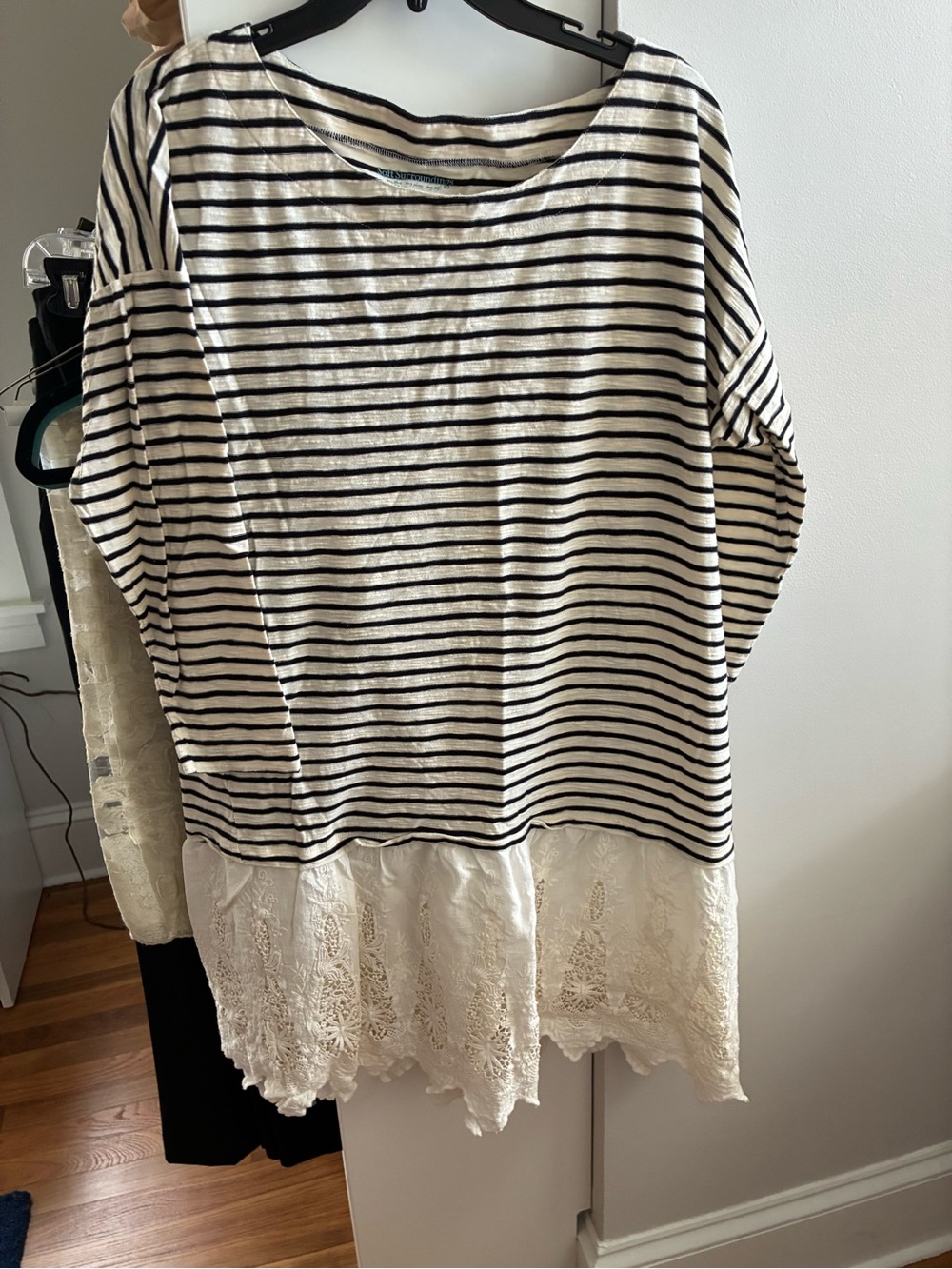 Striped Blue & White Lace-Hem Women's dress